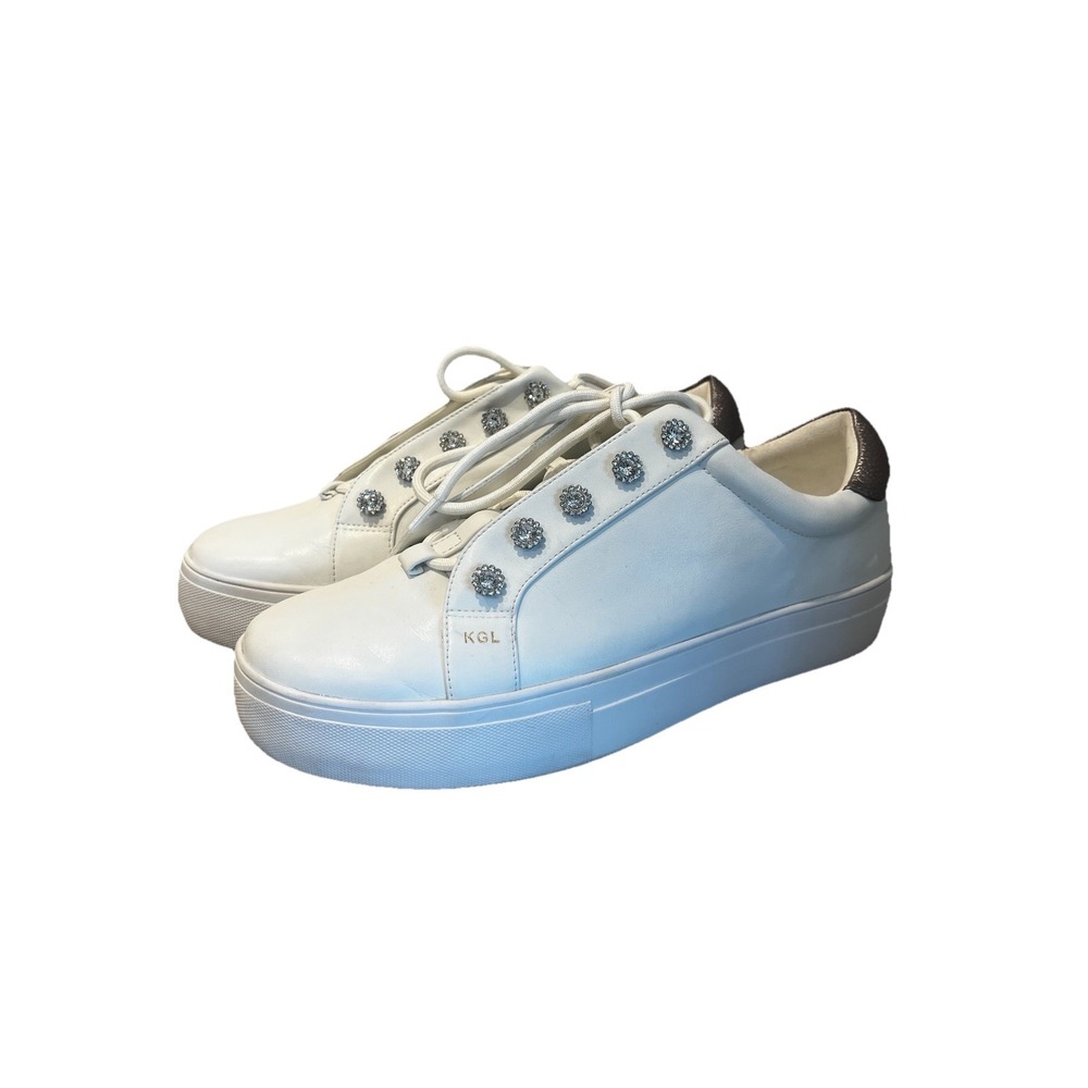 Kurt Geiger London‎ Size 38 US 8 Liviah White Leather Platform Sneakers- Jewels